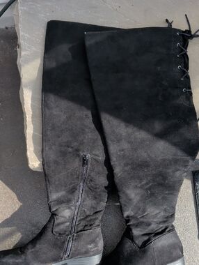 Express Black Over-the-Knee Lace Up Suede-Look Boots